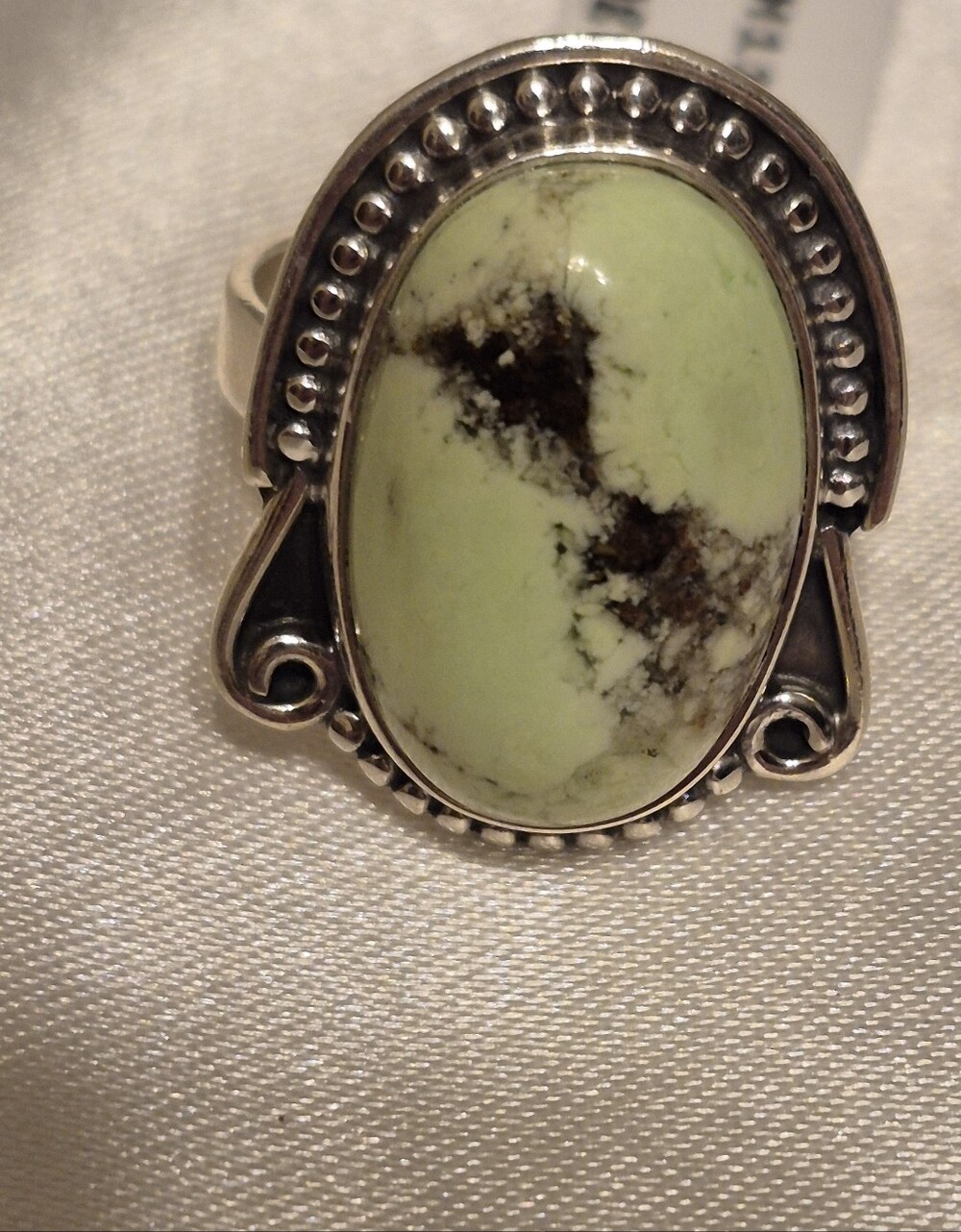 Sterling Silver Lemon Chrysoprase Southwest Ring